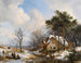 Eisläufer auf einem gefrorenen Bach in der Nähe eines Dorfes - Hendrikus van de Sande Bakhuyzen — Ansicht des Kunstwerks