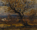 Studie eines Strauchs im Hintergrund einiger Hütten - Henri-Joseph Harpignies — Ansicht des Kunstwerks