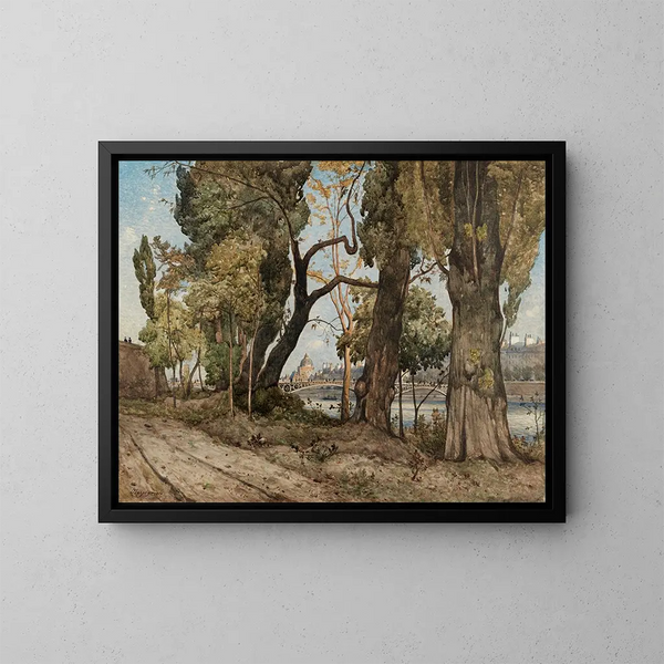 Die Seine in Paris Blick vom Institut - Henri-Joseph Harpignies — gerahmtes Bild an der Wand