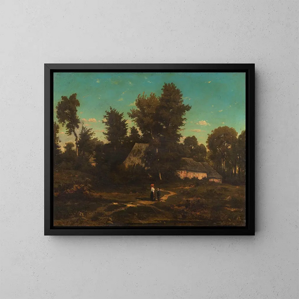 Landschaft mit Hütten - Henri-Joseph Harpignies — gerahmtes Bild an der Wand