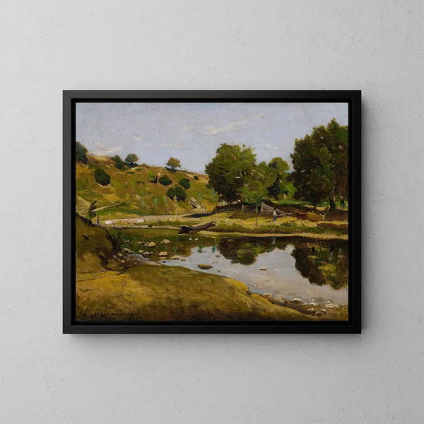 Die Flusslandschaft - Henri-Joseph Harpignies — gerahmtes Bild an der Wand