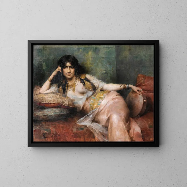 Odalisque mit Tamburin - Henri Adrien Tanoux — gerahmtes Bild an der Wand