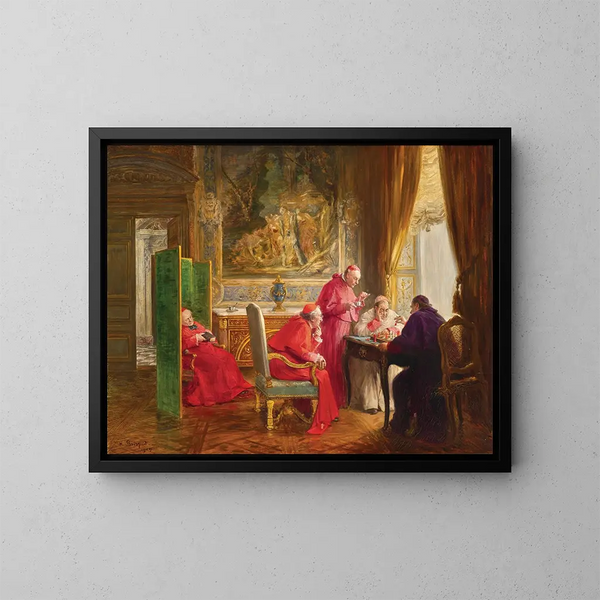 Kardinalen beim Schachspielen - Henri Brispot — gerahmtes Bild an der Wand