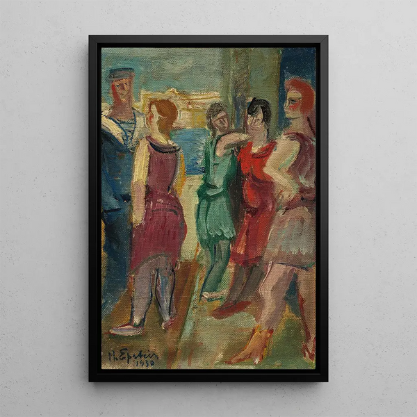 Frauen und Matrosen im Hafen - Henri Epstein — gerahmtes Bild an der Wand