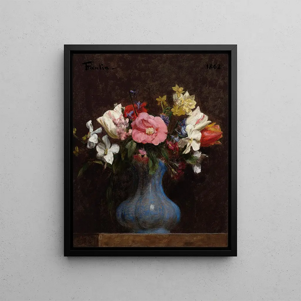 Blumen mit Kamelien und Tulpen - Henri Fantin-Latour — gerahmtes Bild an der Wand