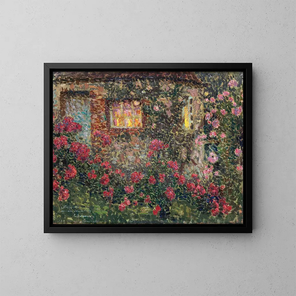 Haus auf dem Land mit Rosen - Henri Le Sidaner — gerahmtes Bild an der Wand
