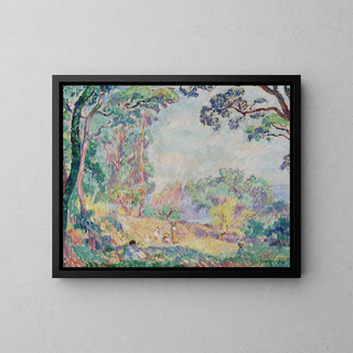 Junge Frauen und Mädchen in einer Landschaft - Henri Lebasque — gerahmtes Bild an der Wand