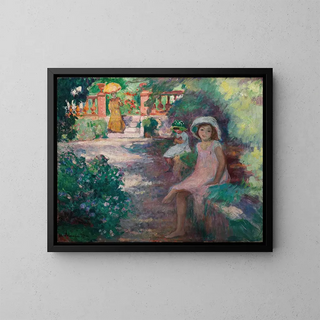 Unter den Mimosen, die Mädchen - Henri Lebasque — gerahmtes Bild an der Wand