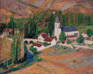L' Kirche von Labastide-du-Vert mit Brücke und Fluss an einem Herbstabend - Henri Martin — Ansicht des Kunstwerks