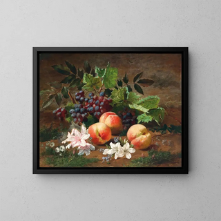 Naturstillleben mit Pfirsichen und Trauben - Henri Rousseau — gerahmtes Bild an der Wand