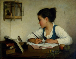 Henriette Browne - A Girl Writing The Pet Goldfinch.webp