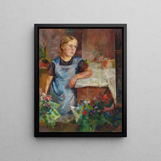 Henrik Nielsen - Fra en blomsterhandler med en pige spejdende ud ad vinduet.webp