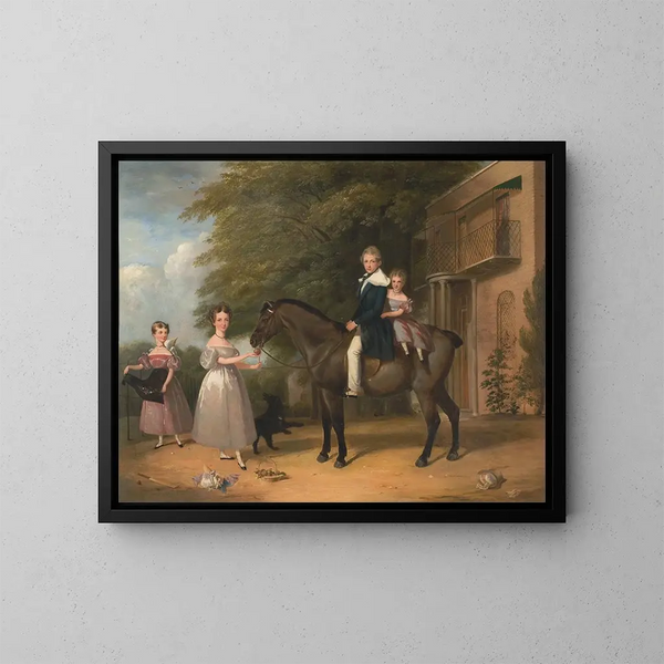 Kinder mit einem Pferd und einem Hund - Henry Barraud — gerahmtes Bild an der Wand