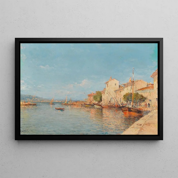 Vue d'un port en été - Henry Malfroy — gerahmtes Bild an der Wand