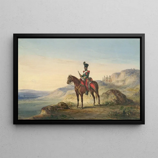 Henry Martens - Mounted Soldier in Rocky Terrain with Guards in Distance.webp