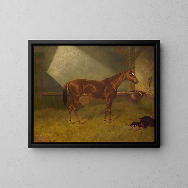 Ein Rennpferd in einer Stallung - Henry Stull — gerahmtes Bild an der Wand