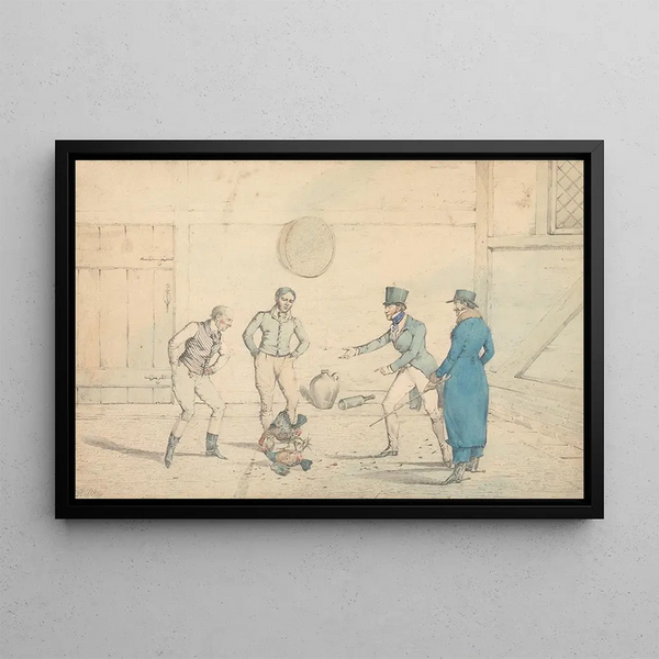 Ein Kampf Hähne beobachtet von vier Männern in einer Scheune - Henry Thomas Alken — gerahmtes Bild an der Wand
