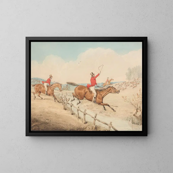 Sauter eine niedrige Barriere und einen Bach - Henry Thomas Alken — gerahmtes Bild an der Wand