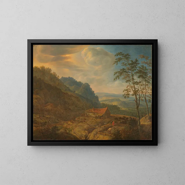 Landschaft mit Berg und Bauernhof - Herman Saftleven — gerahmtes Bild an der Wand