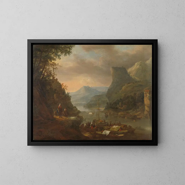 Ansicht eines Flusses in einer bergigen Region - Herman Saftleven — gerahmtes Bild an der Wand