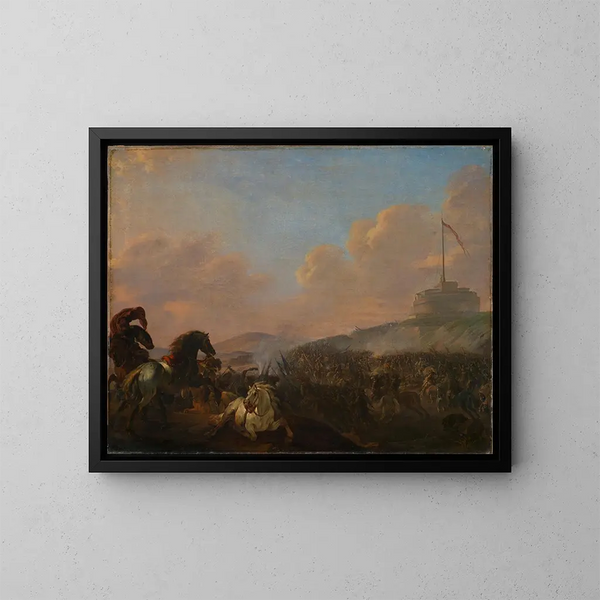 Schlacht an den Toren Roms mit Blick auf die Engelsburg - Herman van Lin — gerahmtes Bild an der Wand