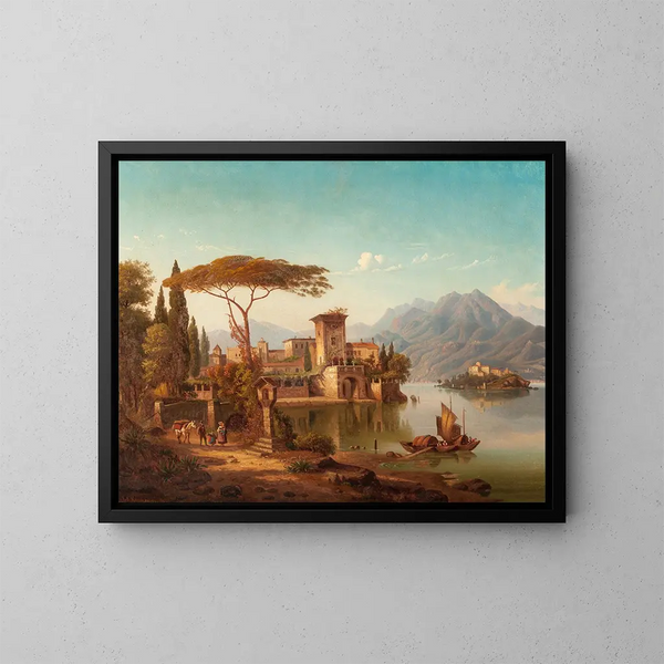 Landschaft Norditaliens, wahrscheinlich der Comer See - Hermann August Krüger — gerahmtes Bild an der Wand
