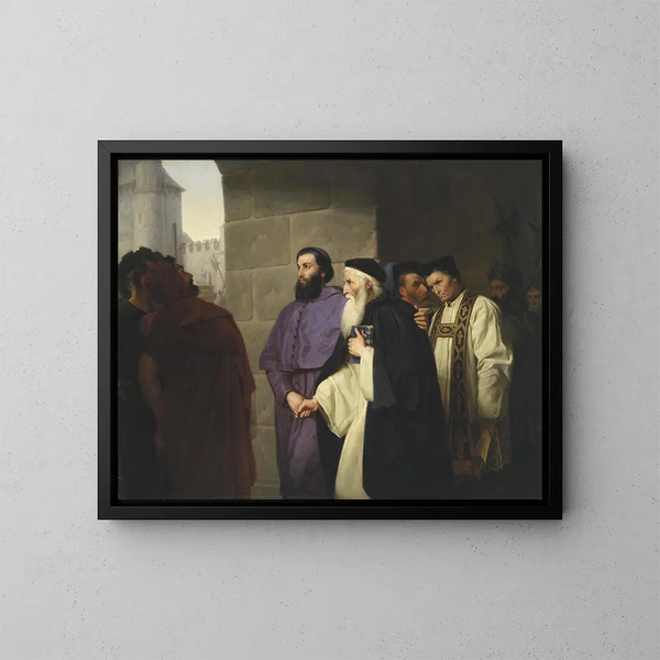 Hugh Latimer und Nicholas Ridley auf dem Weg zum Scheiterhaufen - Hermann Schweder — gerahmtes Bild an der Wand