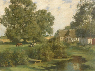 Hermann Seeger - Norddeutsche Landschaft mit Khen und reetgedeckten Husern.webp