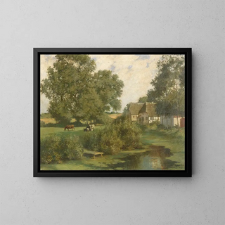 Hermann Seeger - Norddeutsche Landschaft mit Khen und reetgedeckten Husern.webp