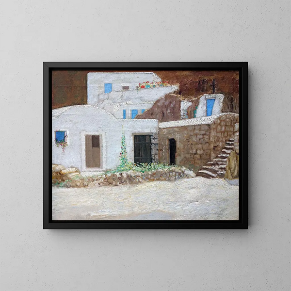 Die blauen Türen von Ponza - Hermann Urban — gerahmtes Bild an der Wand