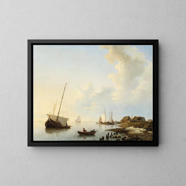 Bateaux dans un estuaire - Hermanus Koekkoek — gerahmtes Bild an der Wand