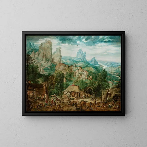 Landschaft mit einer Gießerei - Herri met de Bles — gerahmtes Bild an der Wand