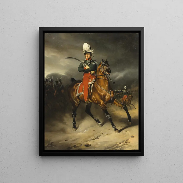 Portrait de Jean Georges Schickler chef de l'escadron cantonal de Bâle - Horace Vernet — gerahmtes Bild an der Wand