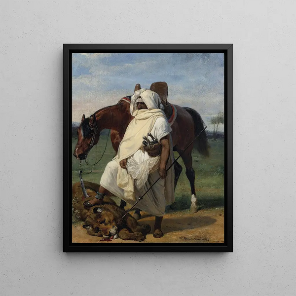 Der Löwenjäger - Horace Vernet — gerahmtes Bild an der Wand