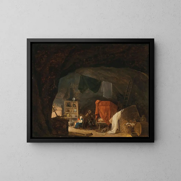 Eine Familie in einer Höhle - Hubert Robert — gerahmtes Bild an der Wand