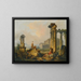 Ein Landschaft mit Hirten und Hütten unter antiken Ruinen mit der Statue von Castor und Pollux und dem Pantheon in der Ferne - Hubert Robert — gerahmtes Bild an der Wand