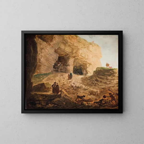 Eine Karriere mit einer Herde Schafe - Hubert Robert — gerahmtes Bild an der Wand