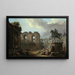 Ein römischer Laune mit Waschfrauen in der Nähe der Statue von Marc Aurel - Hubert Robert — gerahmtes Bild an der Wand