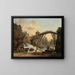 Zeichner, der die Holzbrücke im Park von Mrville zeichnet - Hubert Robert — gerahmtes Bild an der Wand