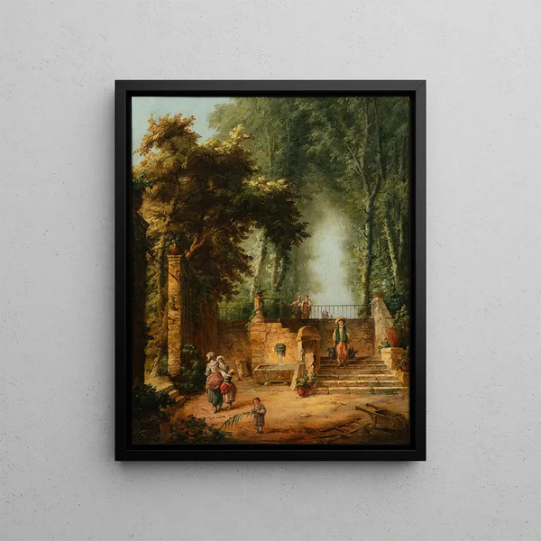 Fontaine in einem Park - Hubert Robert — gerahmtes Bild an der Wand