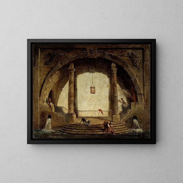 La Fontaine - Hubert Robert — gerahmtes Bild an der Wand
