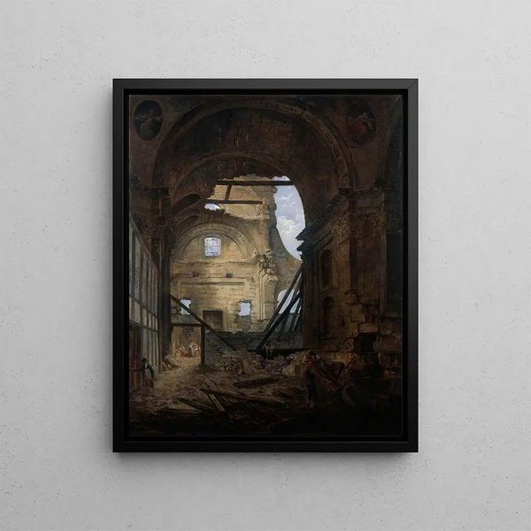 Die Kapelle der Sorbonne mit dem Gewölbe des eingestürzten Kirchenschiffs - Hubert Robert — gerahmtes Bild an der Wand