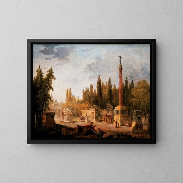 Der Garten des Museums der französischen Denkmäler alter Konvent der Petits-Augustins - Hubert Robert — gerahmtes Bild an der Wand