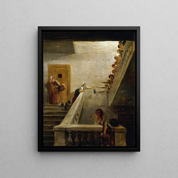 Das Verpflegen der Gefangenen im Gefängnis Saint-Lazare - Hubert Robert — gerahmtes Bild an der Wand