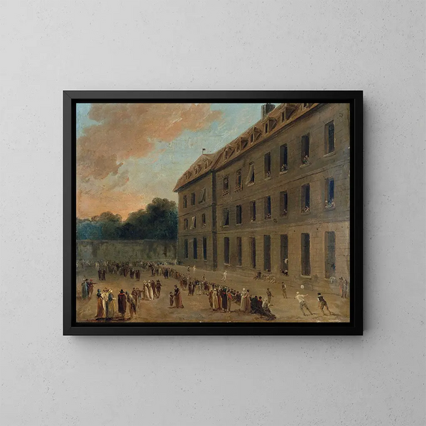 Recreation der Gefangenen von Saint-Lazare, das Ballspiel - Hubert Robert — gerahmtes Bild an der Wand