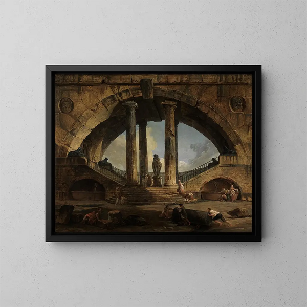 Fantasieansicht der römischen Stadt - Hubert Robert — gerahmtes Bild an der Wand