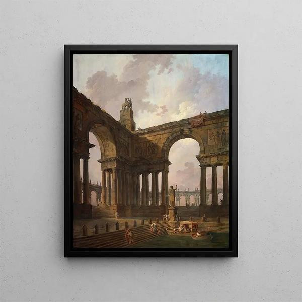 Der Landeplatz - Hubert Robert — gerahmtes Bild an der Wand