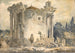 Das Tempel der Sibylle in Tivoli Ein Mann in Mantel und Hut auf den Stufen Eine Gruppe von Mönchen rechts - Hubert Robert — Ansicht des Kunstwerks