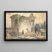 Das Tempel der Sibylle in Tivoli Ein Mann in Mantel und Hut auf den Stufen Eine Gruppe von Mönchen rechts - Hubert Robert — gerahmtes Bild an der Wand