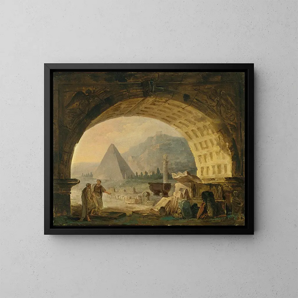 Vue d'antiquités sous une arche - Hubert Robert — gerahmtes Bild an der Wand